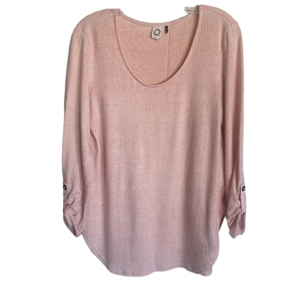 Anthropologie Akemi + Kin Sylvie Pointelle Tunic Top  Roll Tab Sleeve - Picture 2 of 9